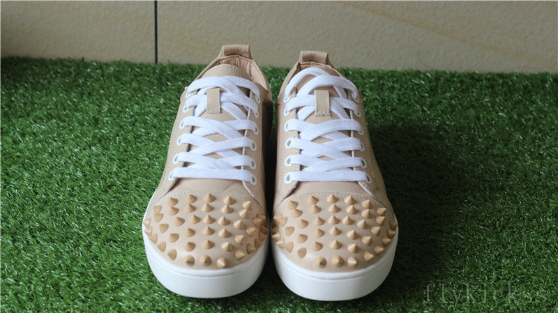 CL Christian Louboutin Louis Spikes Flat Cream Khaki